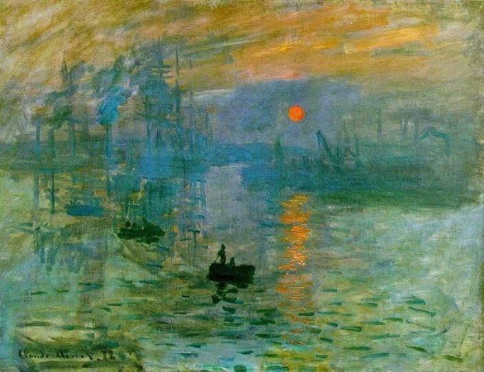 Claude Monet Impressione levar del Sole Stampa su Tela Vernice Pennellate